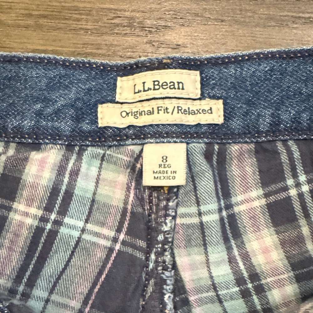 L.L. Bean Blue Original Fit with Plaid Cuffs - Picture 2 of 6